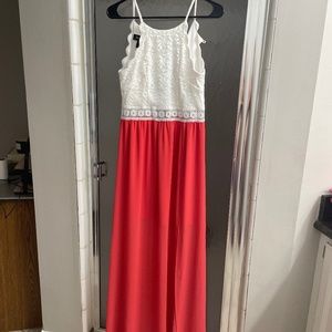 White and coral full length dress